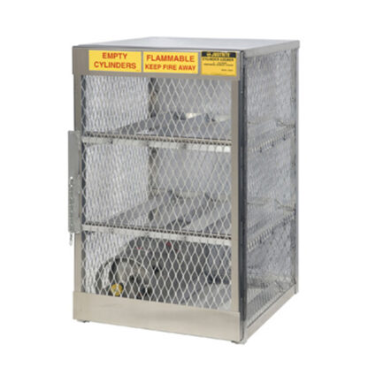 Cylinder locker for safe storage of 6 horizontal 20 or 33-lb. LPG cylinders