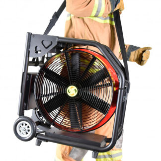 firefighter carrying fan using strap