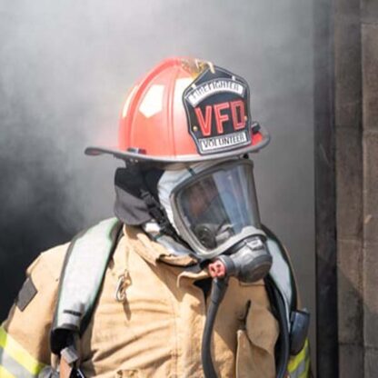 red helmet on firefighter